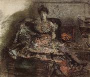 Mikhail Vrubel Arter the concert:nadezhda zabela-Vrubel by the fireplace wearing a dress designed by the artist Sweden oil painting artist